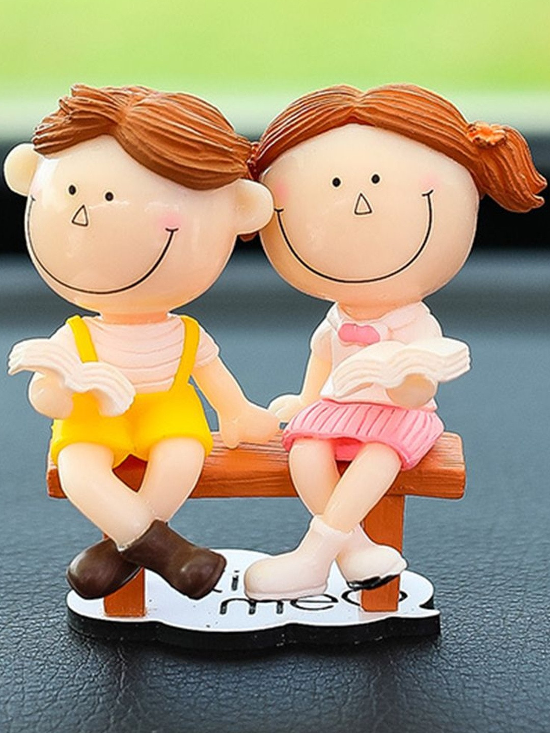 DEALSEVEN FASHION Peach-Coloured  Cute Cartoon Couple Figurine Showpiece