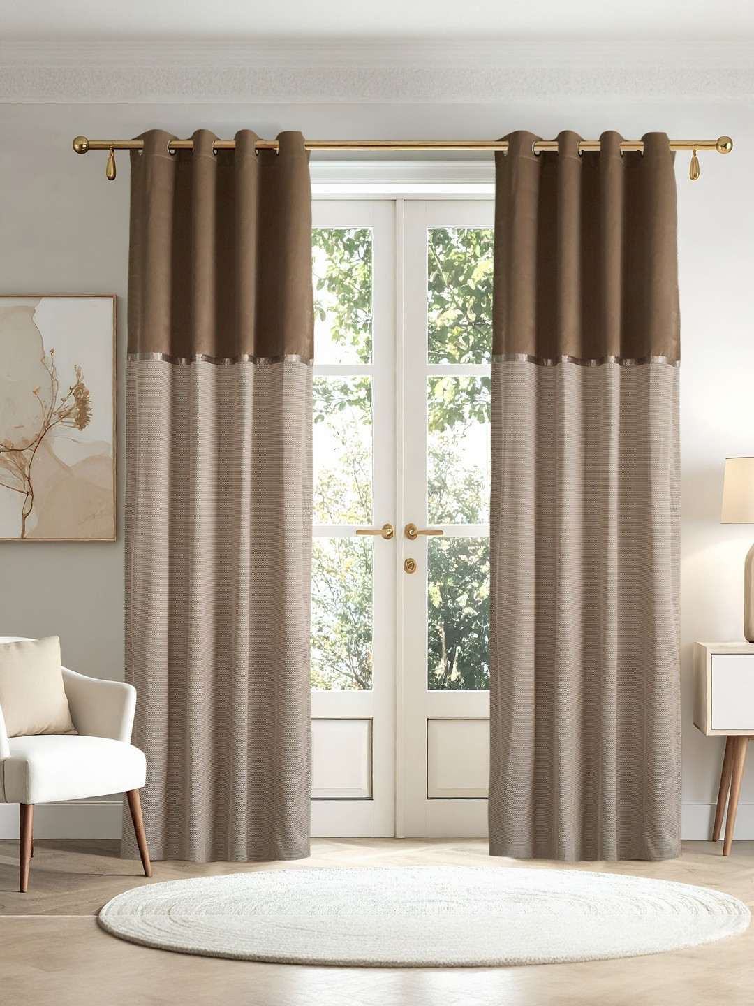 Home Centre Elrene Whimsy Brown & White 2 Pieces Jacquard Door Curtains