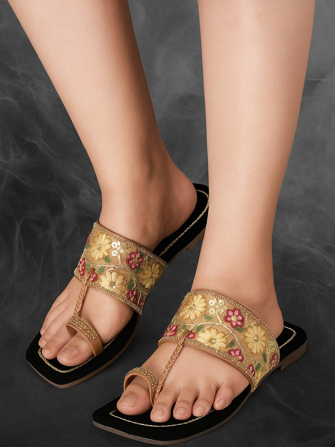 Anouk Embellished Square Slip-On One Toe Flats