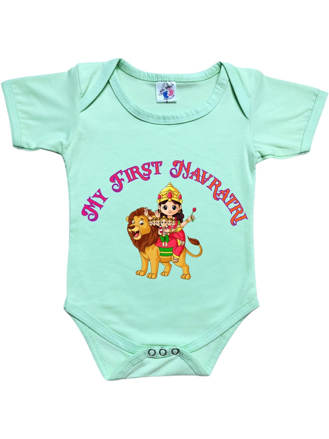Cute Pals Infants  My First Navratri Durga Puja Printed Envelope Neck Cotton Bodysuit