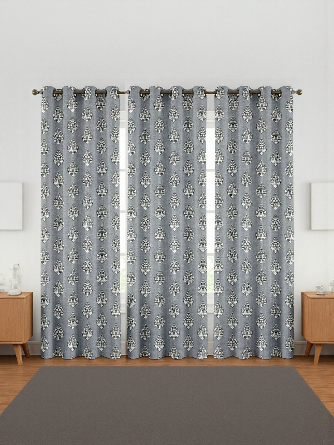 GEET CREATIONS Set of 3 Ethnic Motifs Room Darkening Fade Resistant Window Curtain