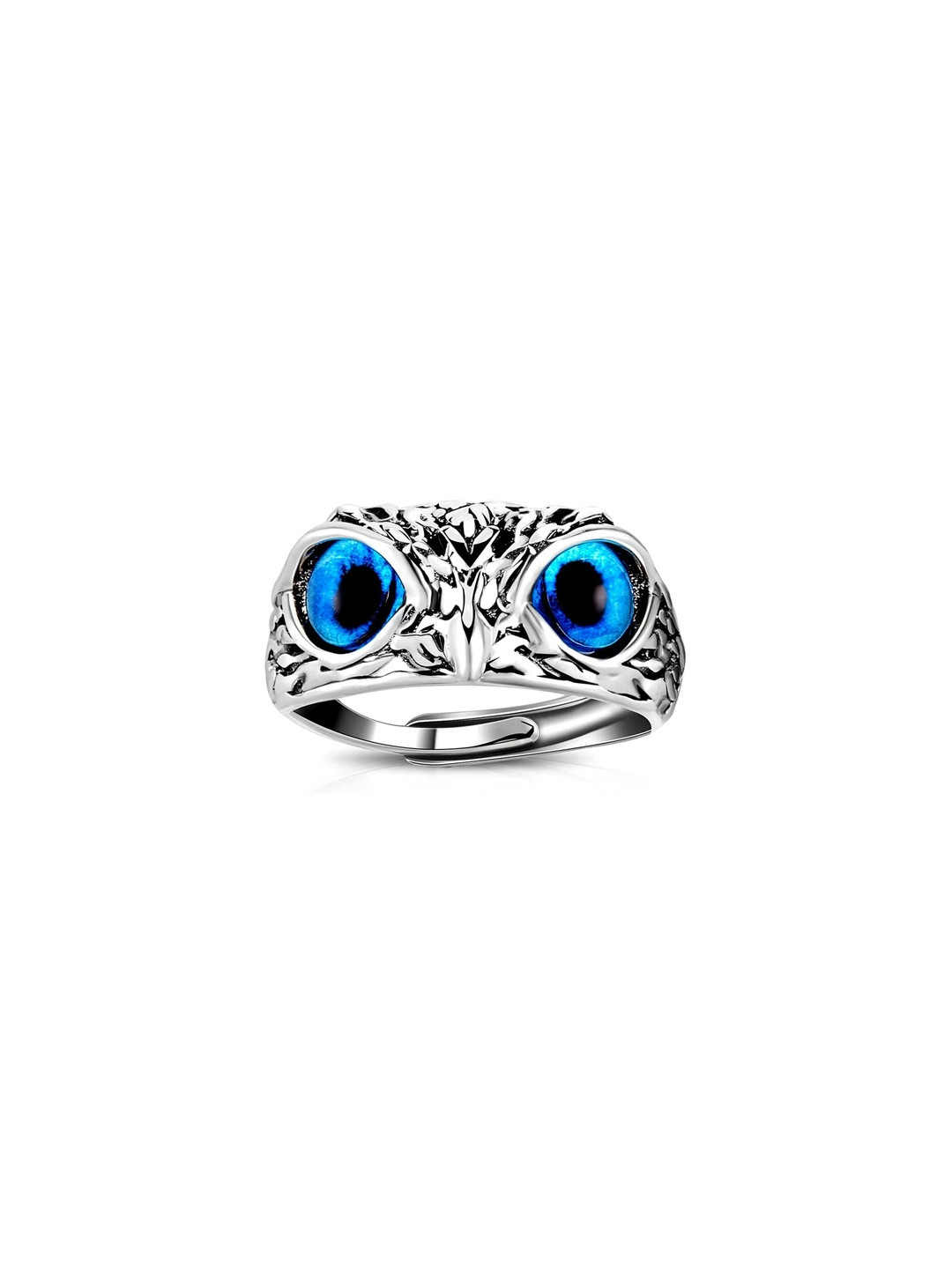 J.S ENTERPRISES Unisex Stainless Steel Crystals Studded Owl Eyes Finger Ring