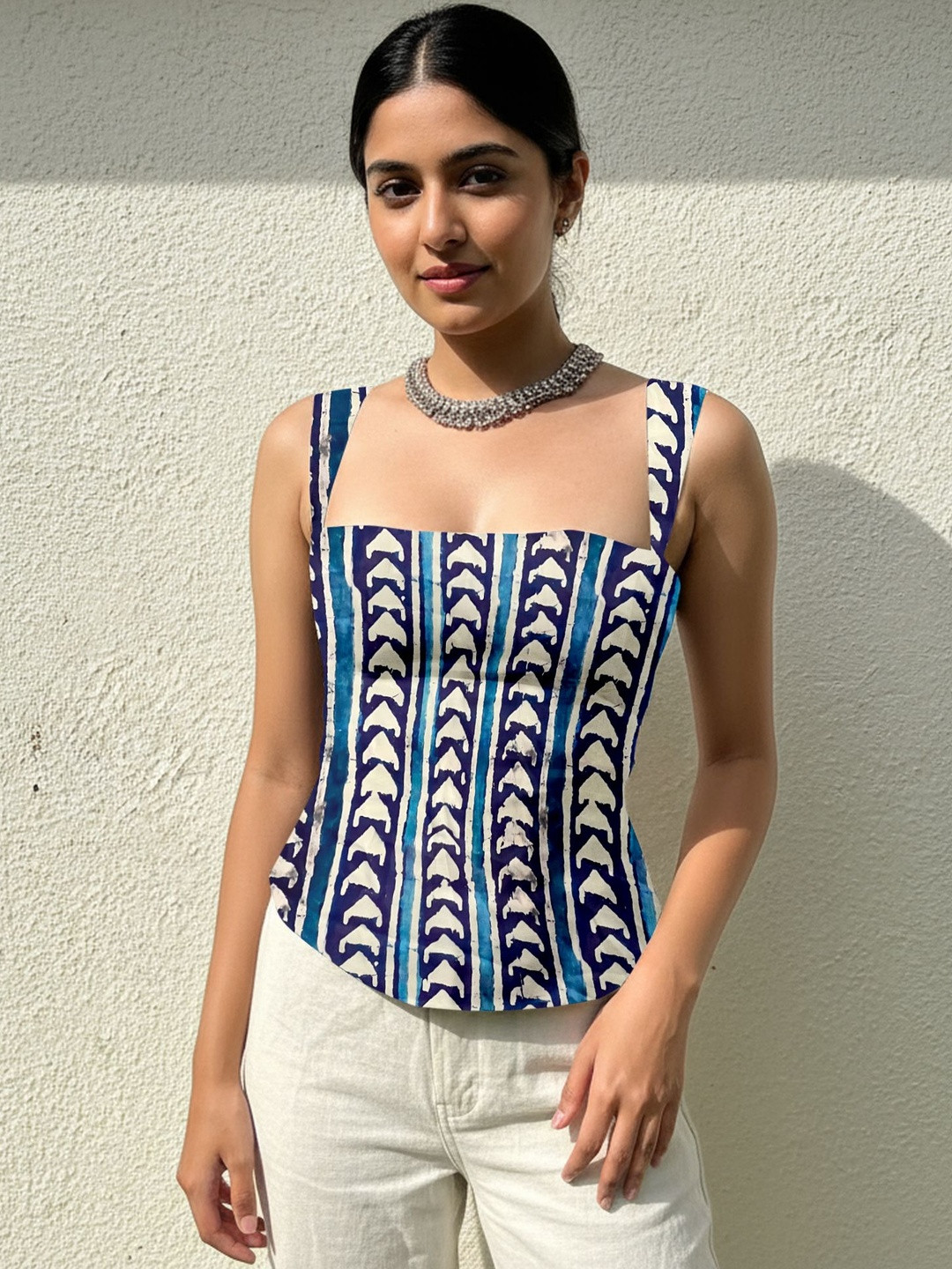 AAHWAN Blue Ethnic Motif Corset Top