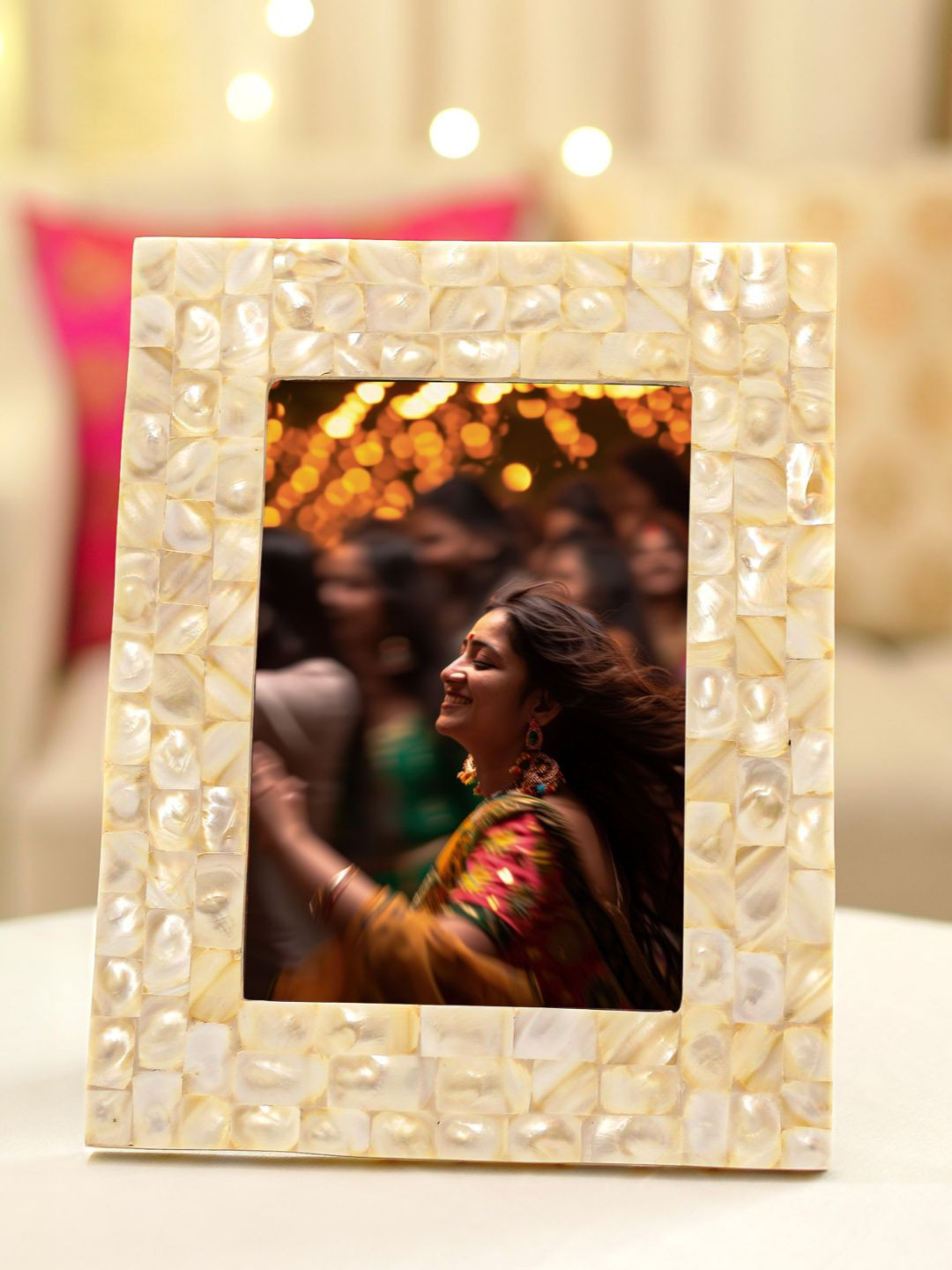 BEHOMA Off White Mother of Pearl Table-Top Large Photo Frame