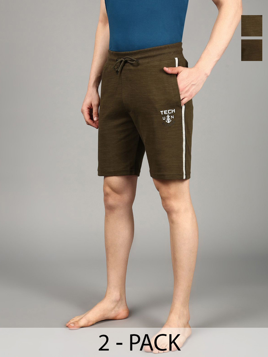 The Roadster Lifestyle Co Men Pack Of 2 Mid Rise Lounge Shorts