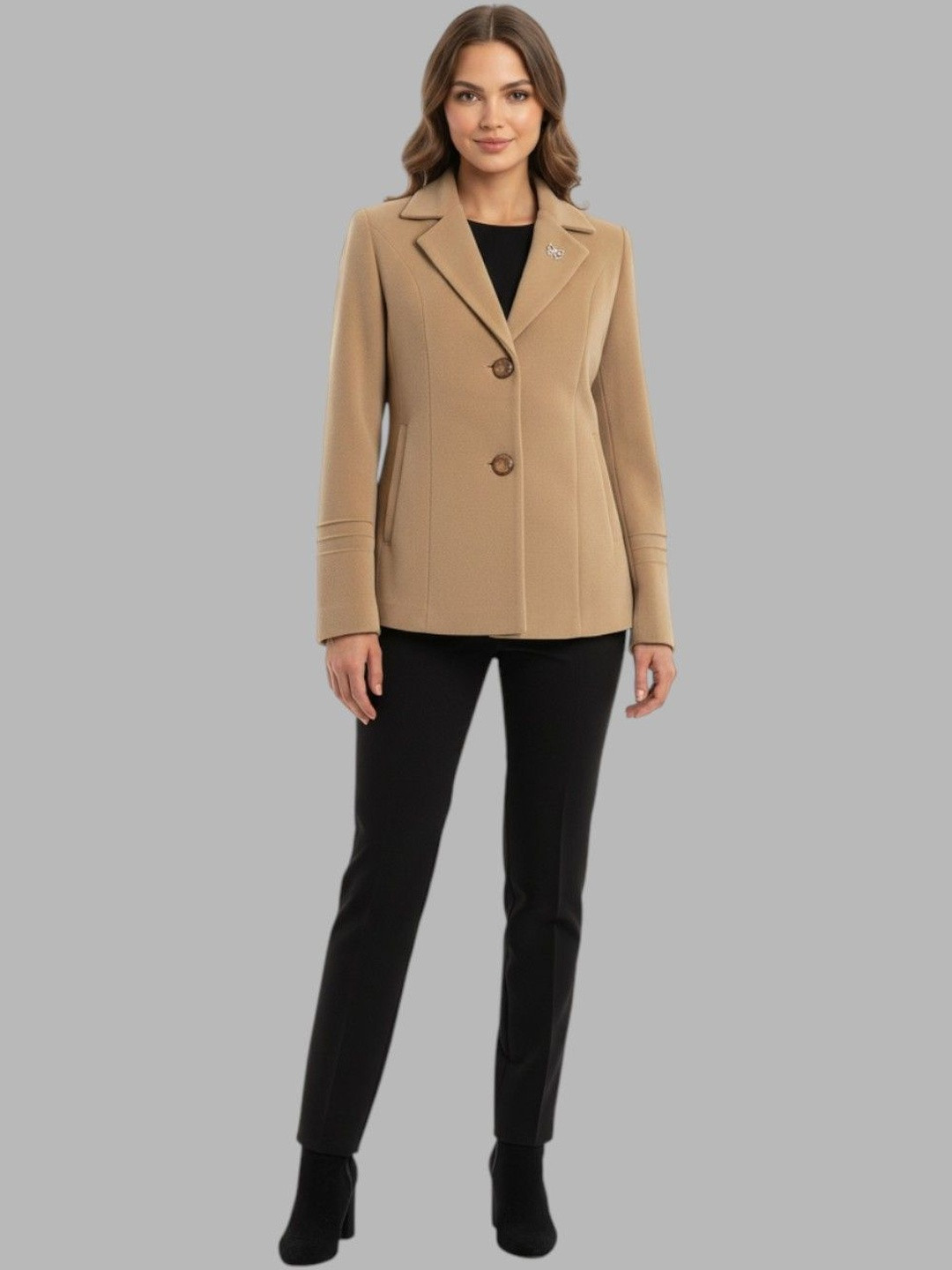 Gouri Women Solid Notched Lapel Overcoat with Two-Button Closure