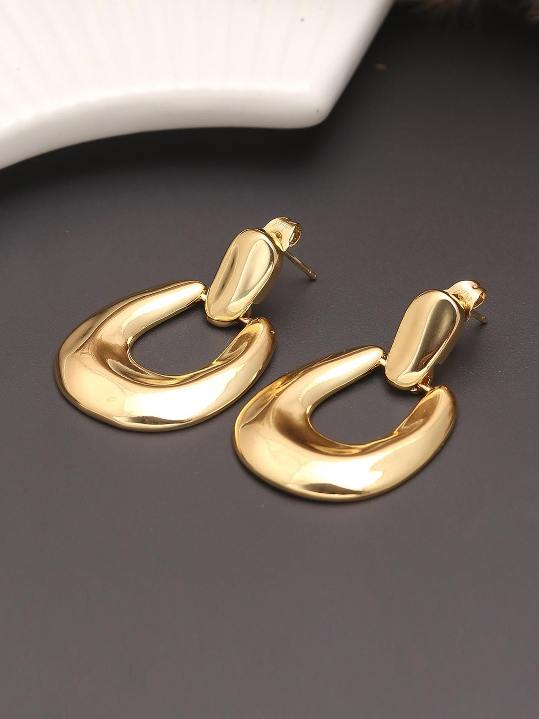 MAHTTAB Gold-Plated Oval Shaped Drop Earrings