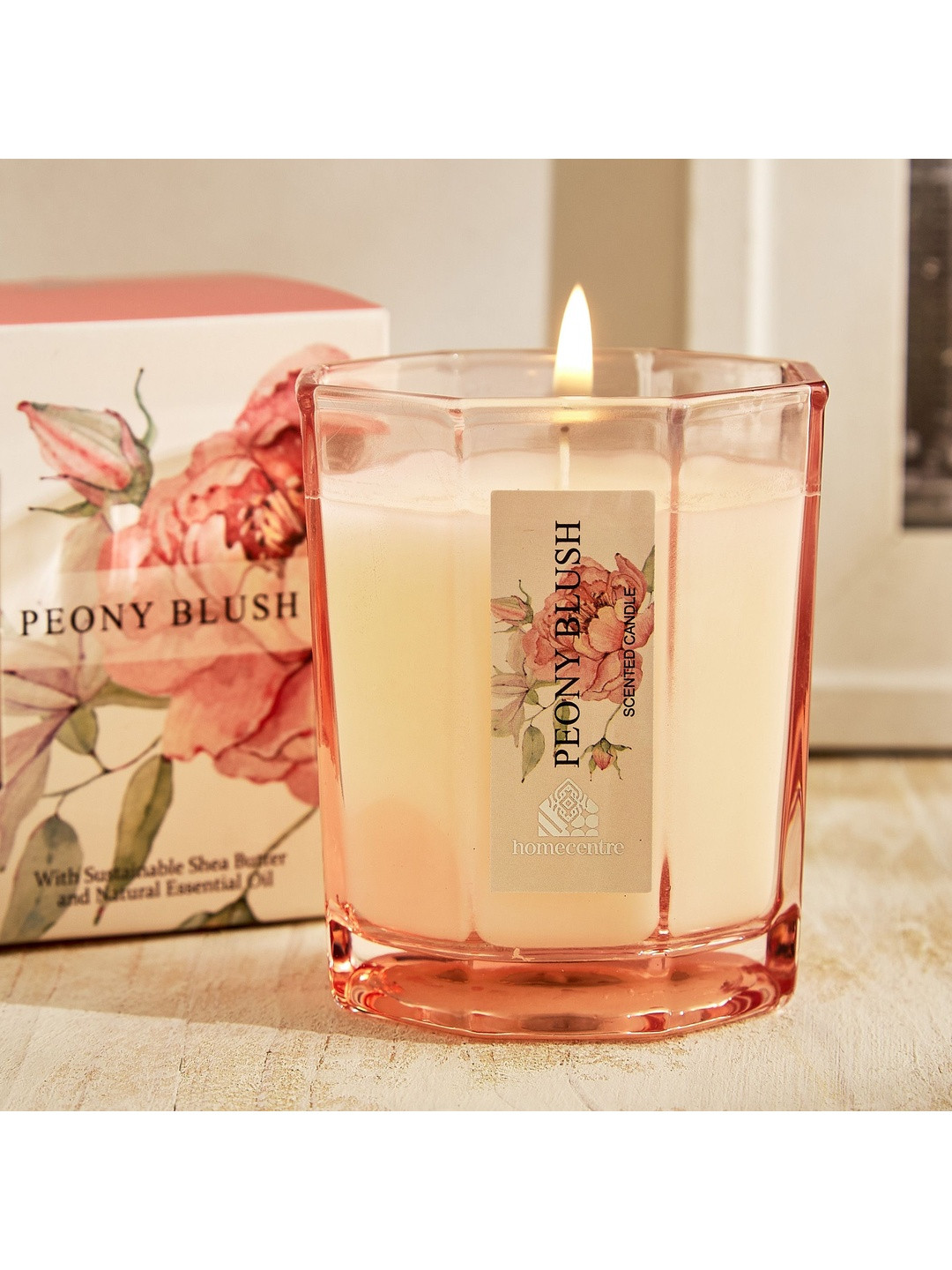 Home Centre Pink & Green Refresh Bouquet Peony Blush Scented Jar Candle