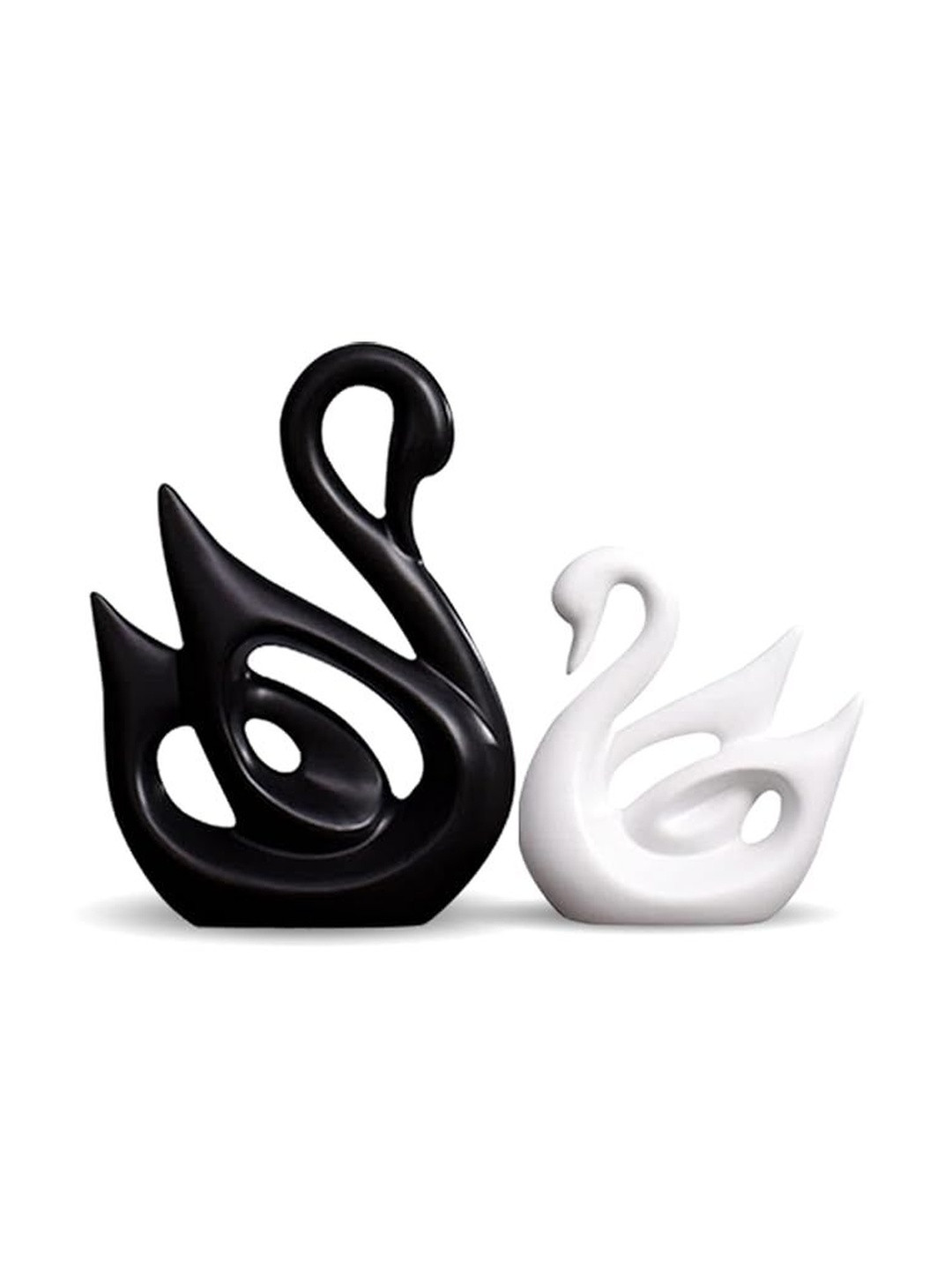 THE SACRED GIFTS Black & White 2 Pieces Lucky Swan Couple Showpieces