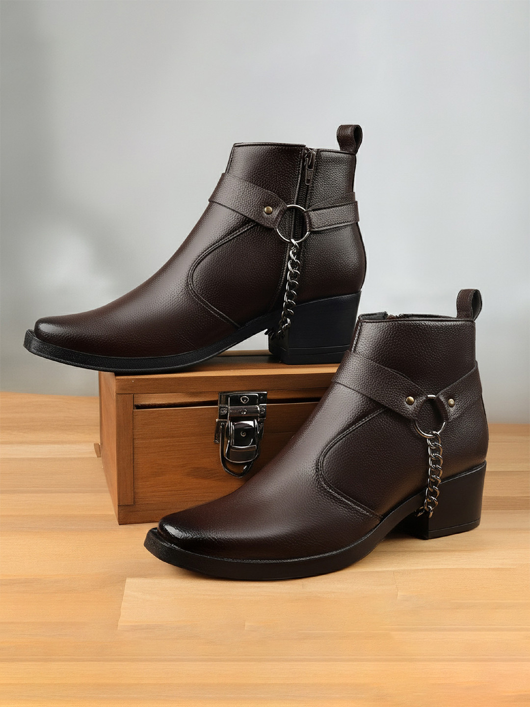 Bxxy Men Square Toe Blocked Heel Boots