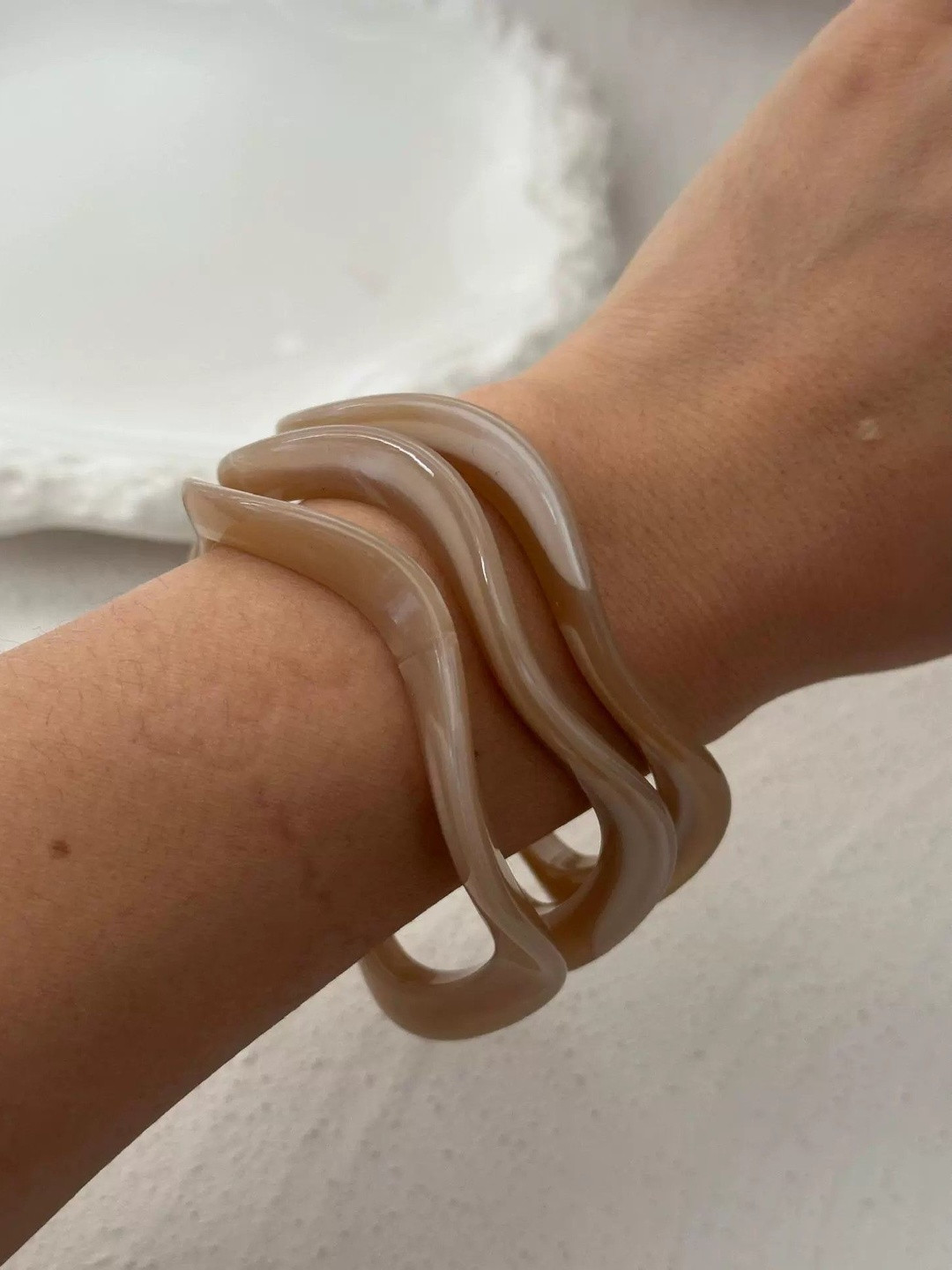 Just Lil Things Wavy Glossy Resin Bangle-Style Bracelet