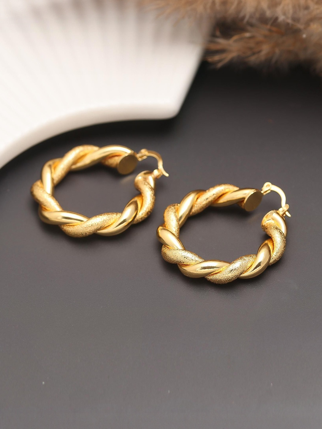 MAHTTAB Gold-Plated Circular Shaped Hoop Earrings