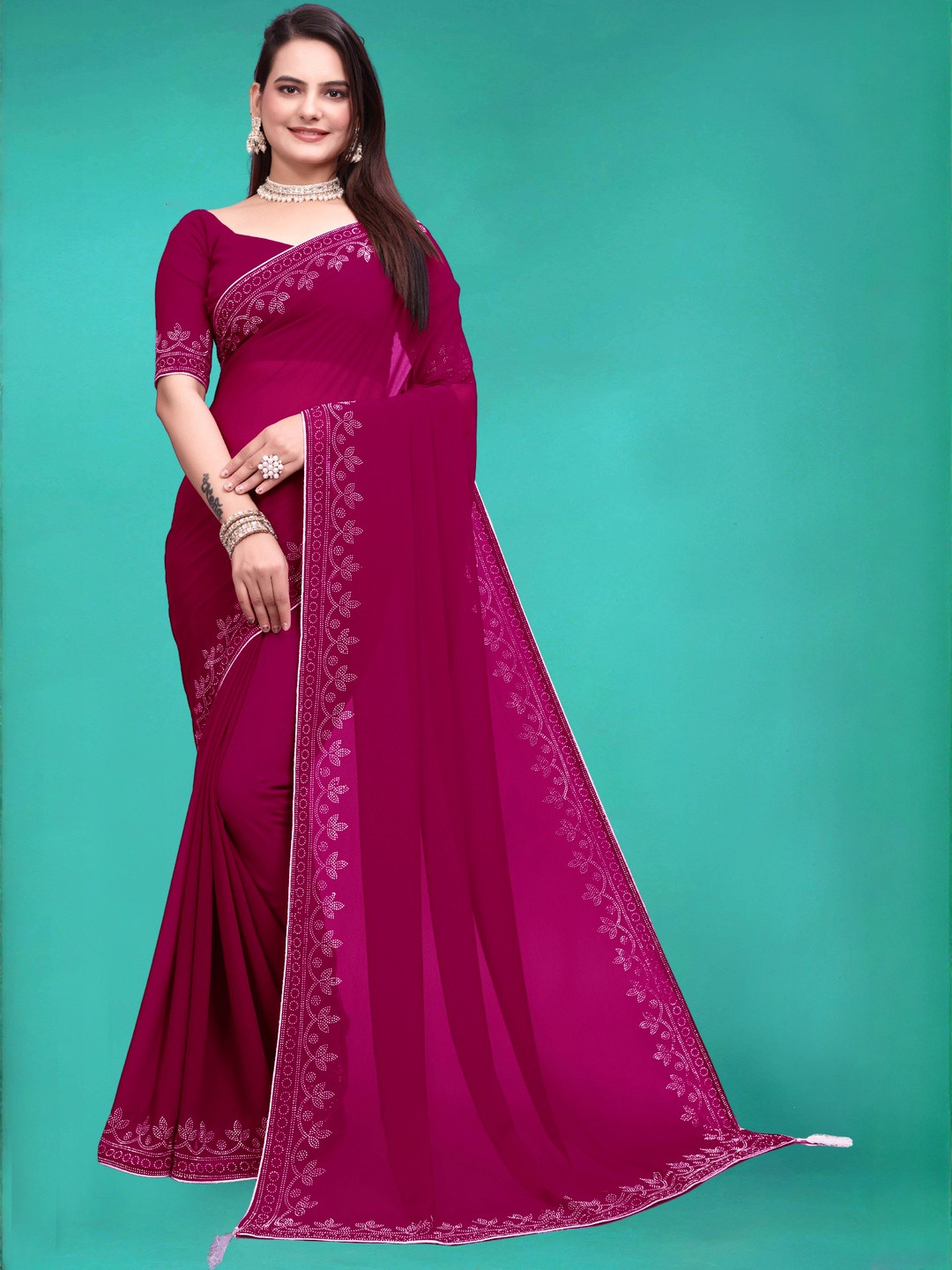 MEAVEN FEB Pure Embellished Border Saree Saree With Blouse Piece