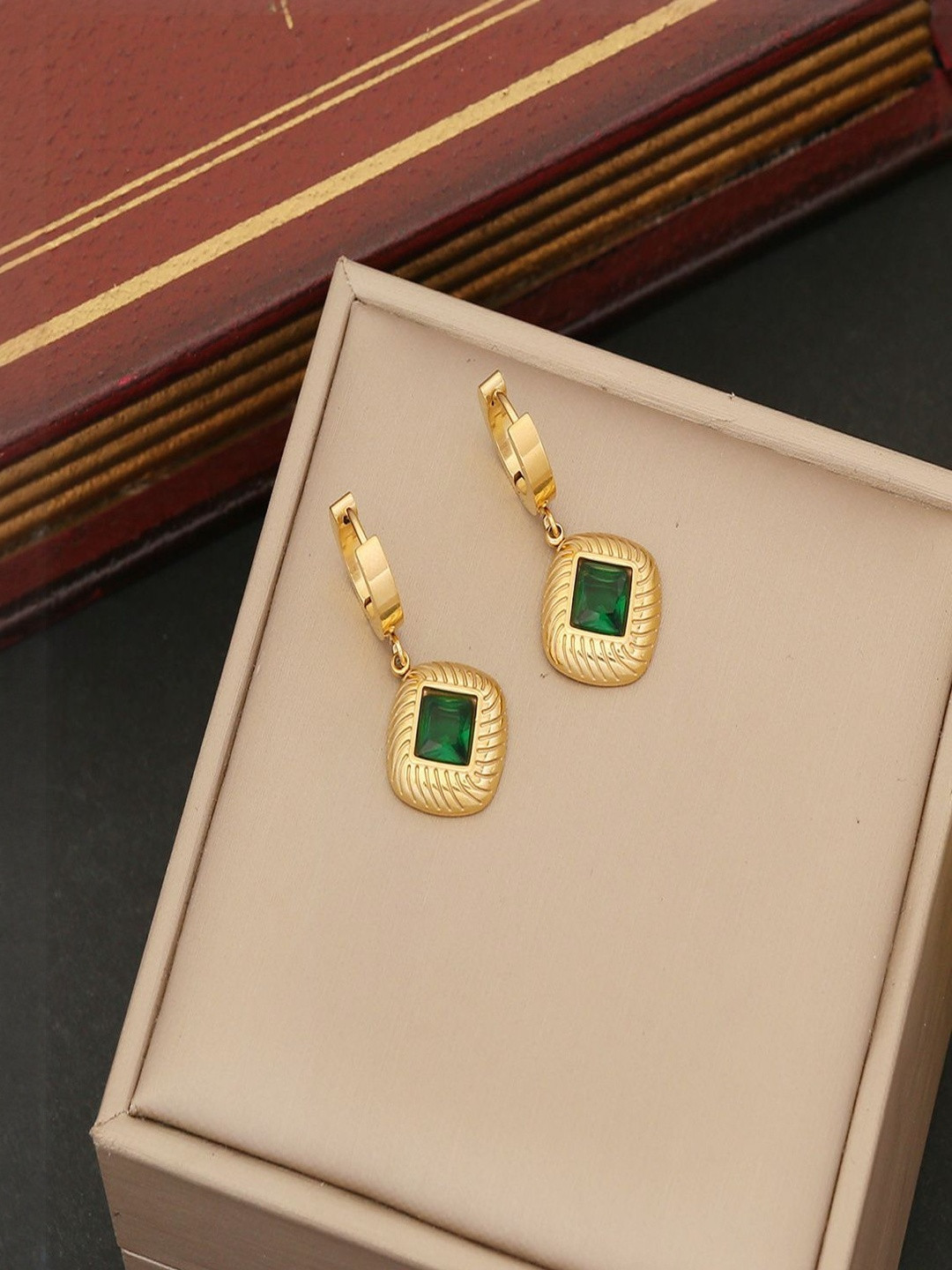 Kalin Couture Gold-Plated Stainless Steel Cubic Zirconia Square Shaped Hoop Earrings