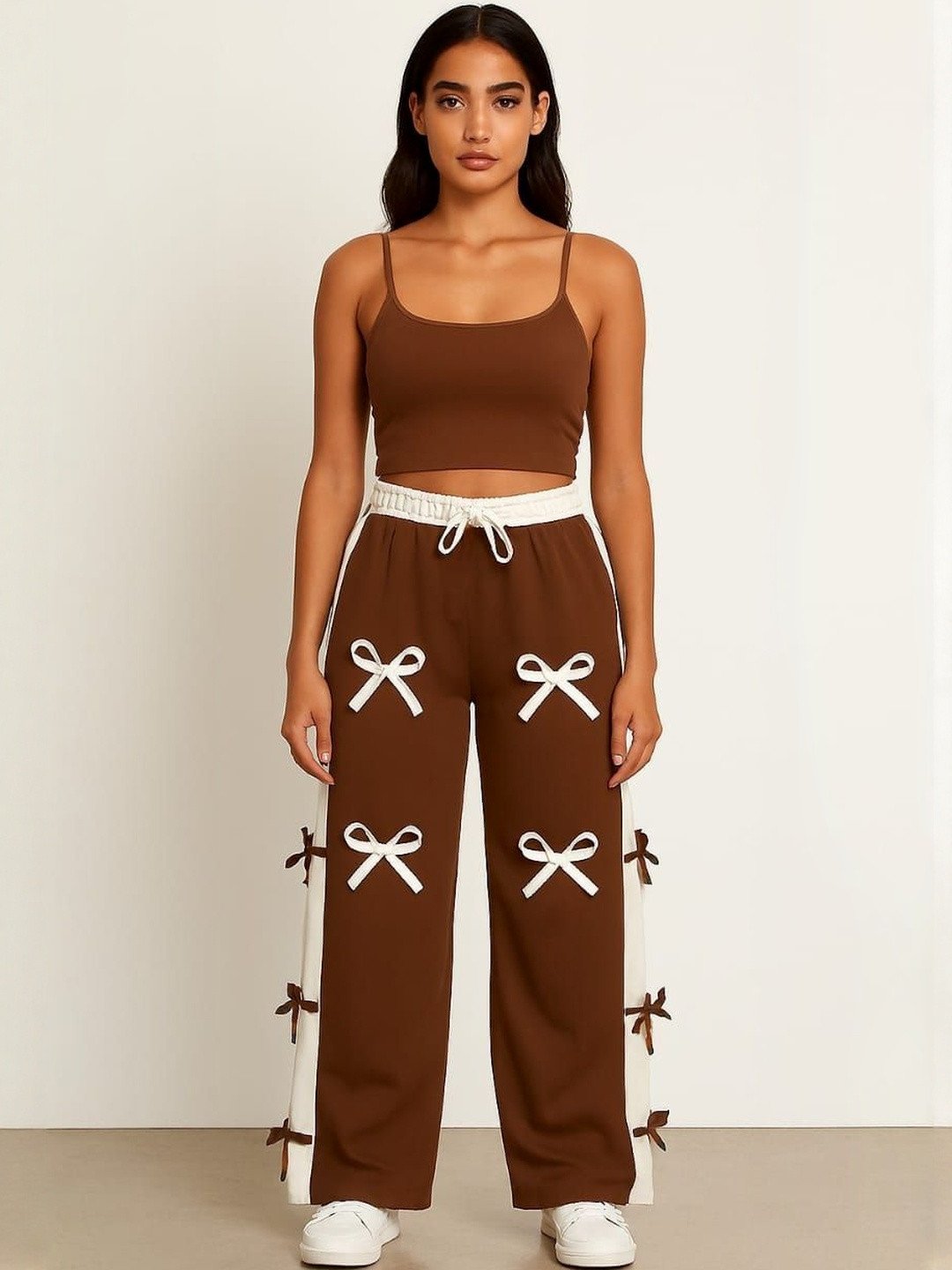 BALDRIC Women Colourblocked Mid-Rise Regular Fit Track Pants With Bow Detail