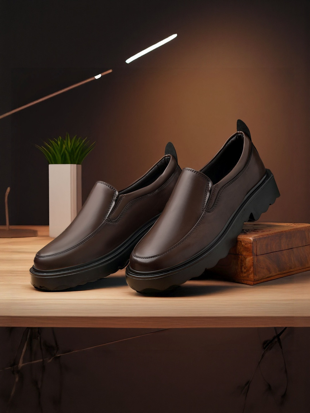 Bxxy Men PU Slip-On Loafers Casual Shoes with Chunky Sole