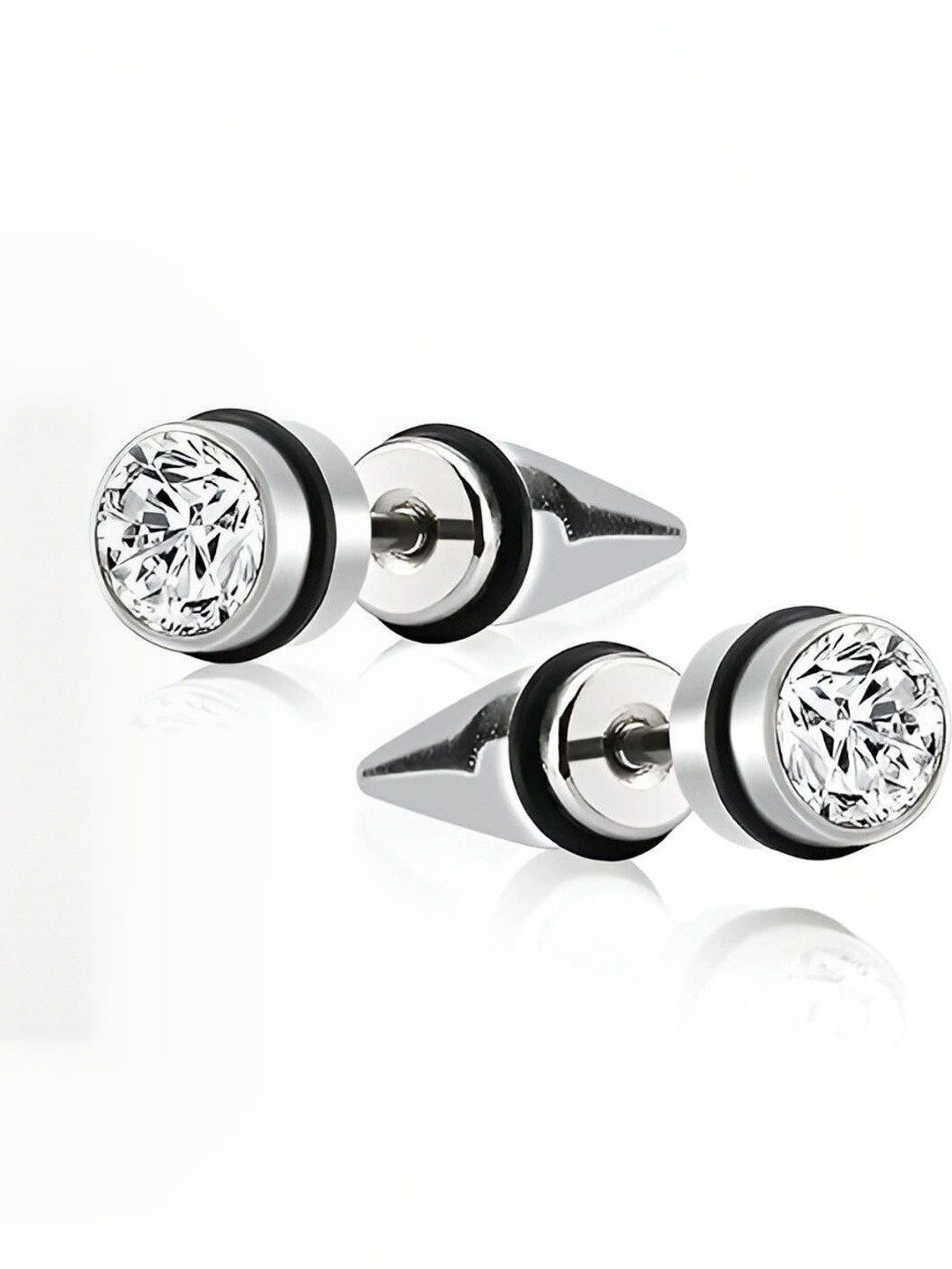 Just Devotional Men Silver-Plated Artificial Stones Studded Circular shaped Studs