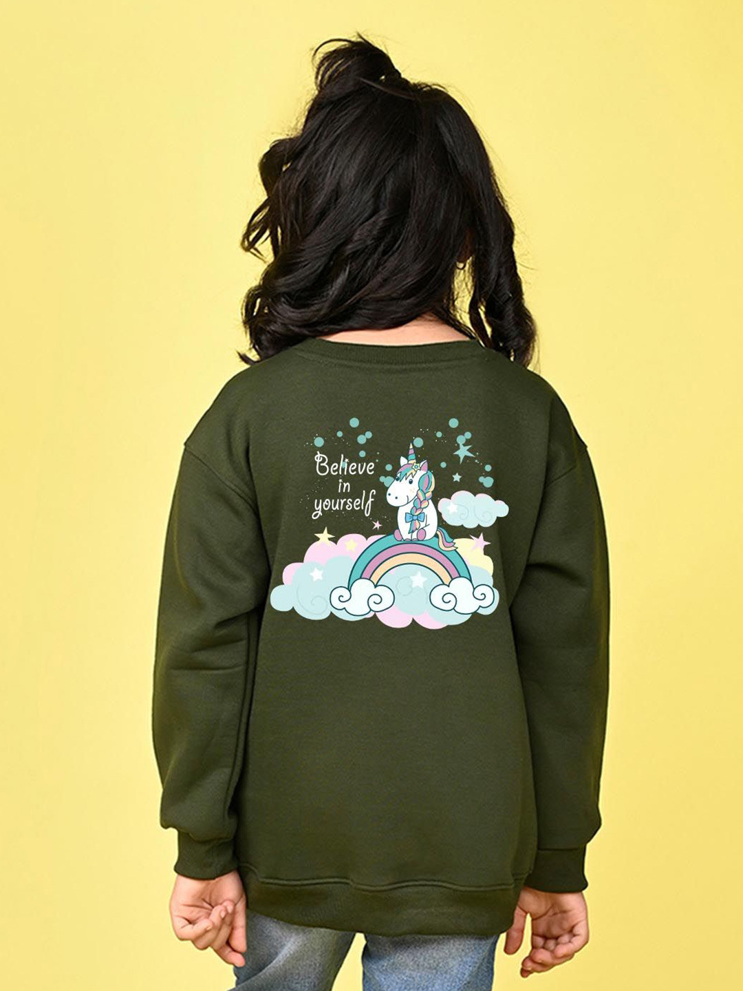 NUSYL Girls Believe In Yourself  Printed Round Neck Long Sleeves Pullover Sweatshirt