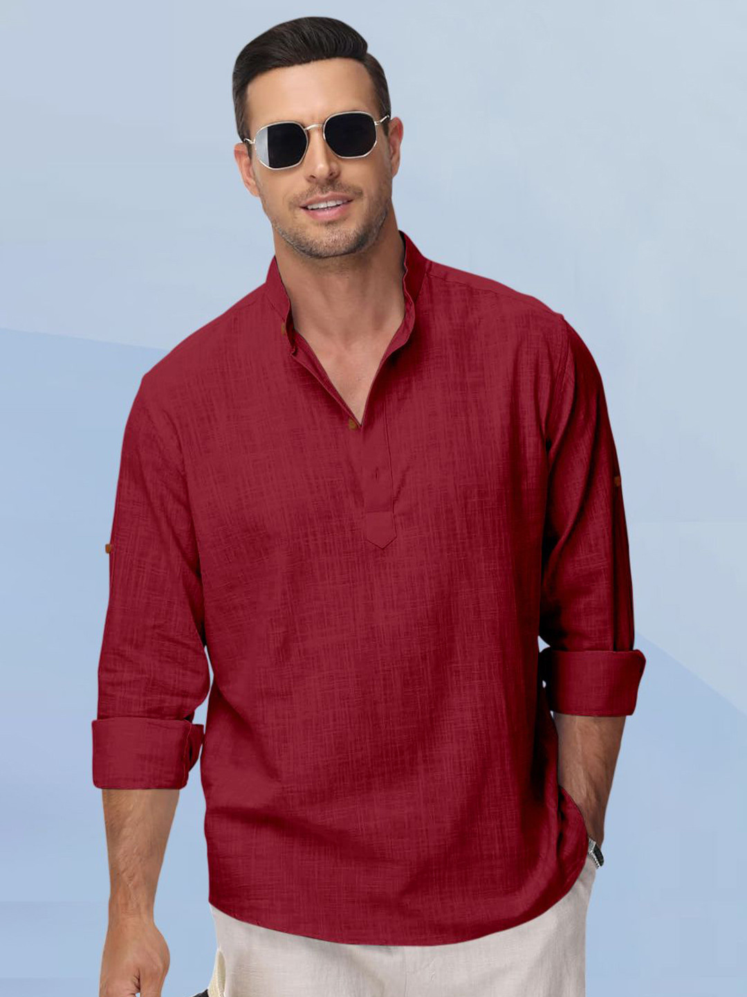 ZELINCO Band Collar Long Sleeves Straight Kurta