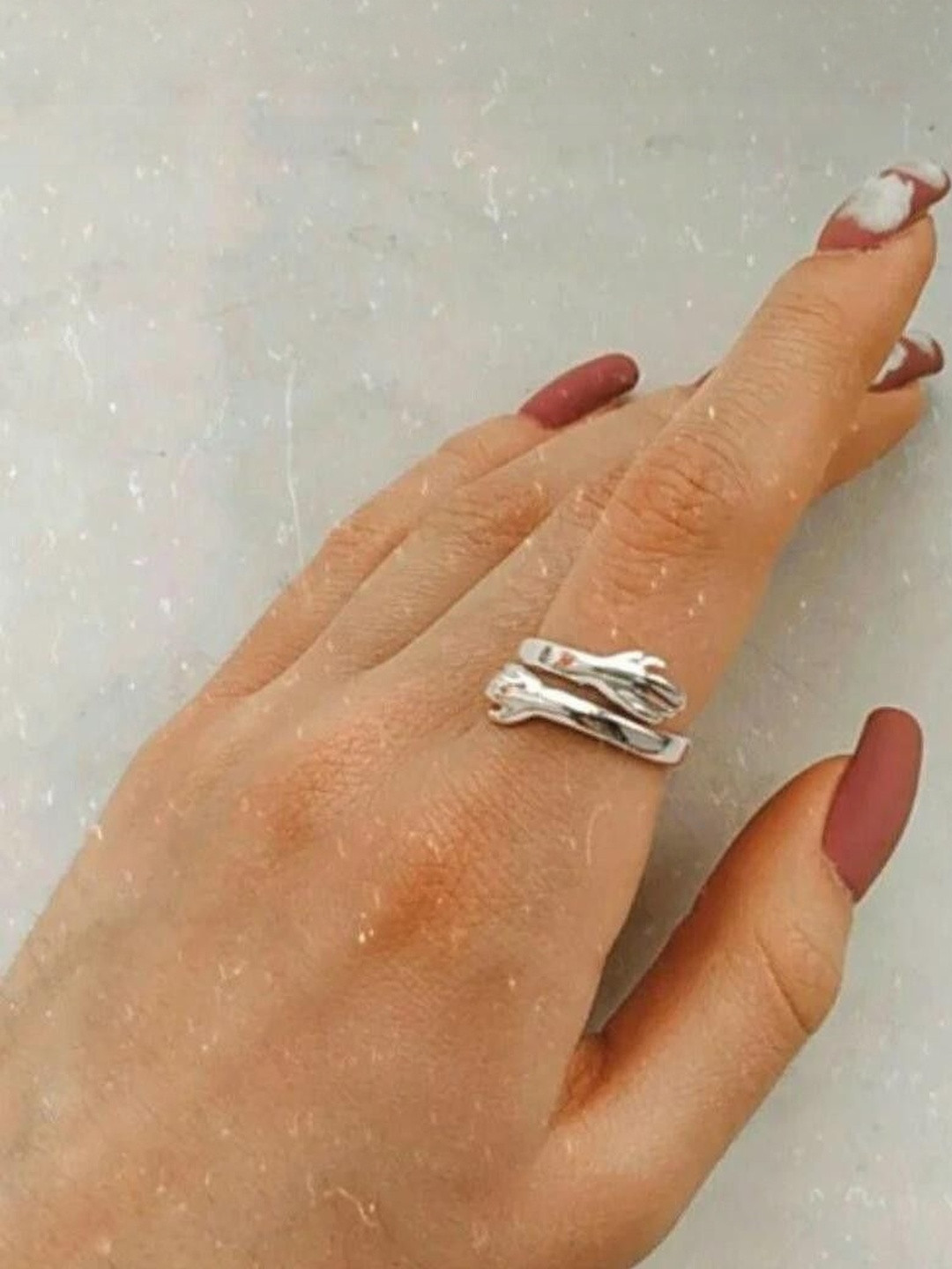 J.S ENTERPRISES Unisex Stainless Steel Hugging Hands Finger Ring