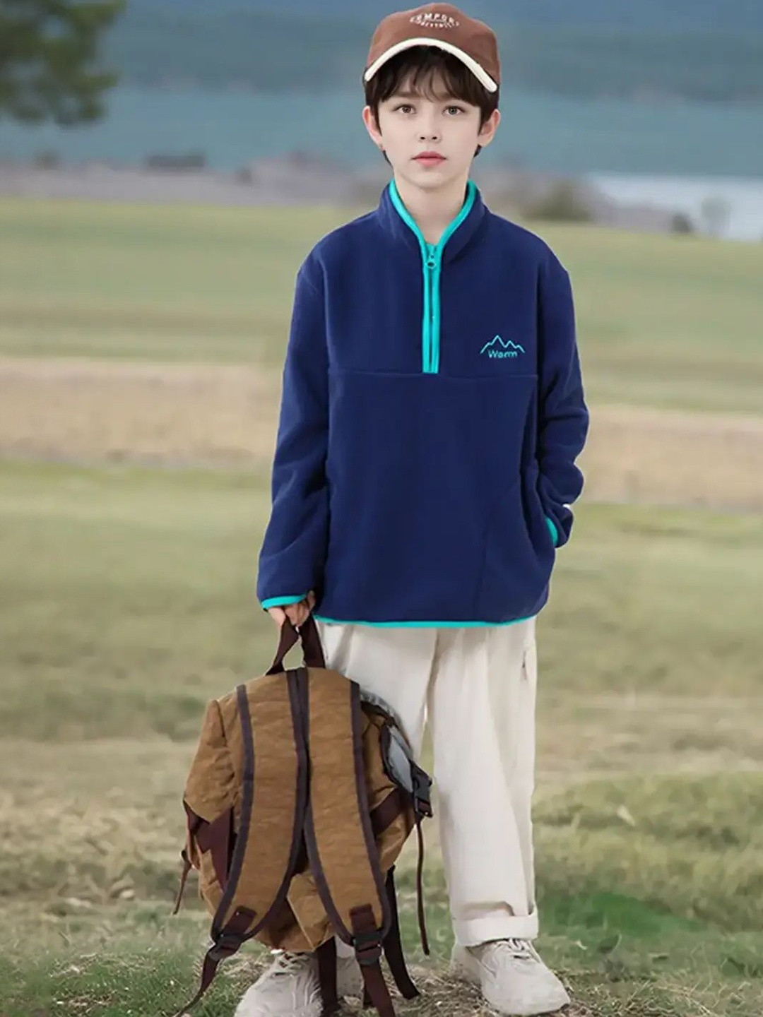 Boys Blue Fleece Half Zipper Jacket