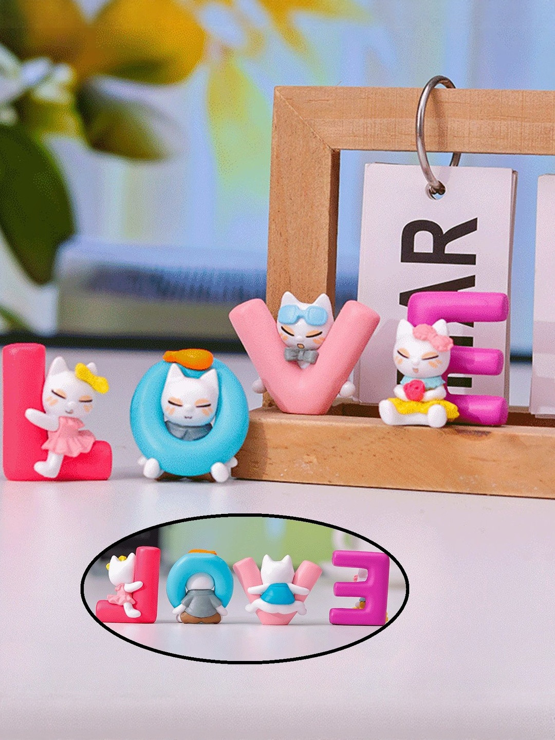 DEALSEVEN FASHION Pack Of 4 Cute Cat Love Miniature Pink Figurine Showpiece
