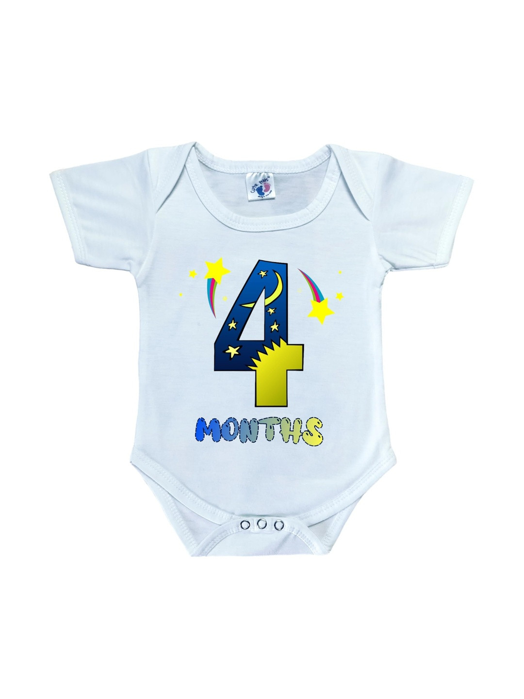 Cute Pals Infants Monthly Milestone Four Month Printed Envelope Neck Cotton Bodysuit