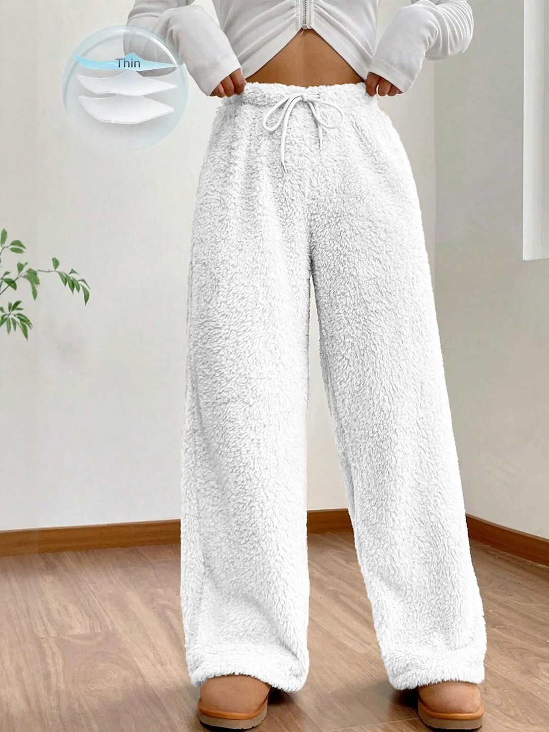 Kotty Women High-Rise Faux Fur Easy Wash Wide Leg Trousers