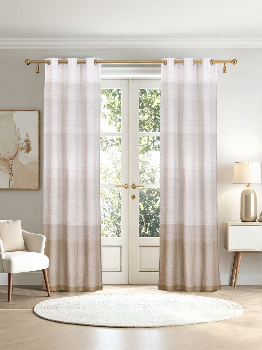 Home Centre Halo Brown & White 2 Pieces Printed Door Curtains
