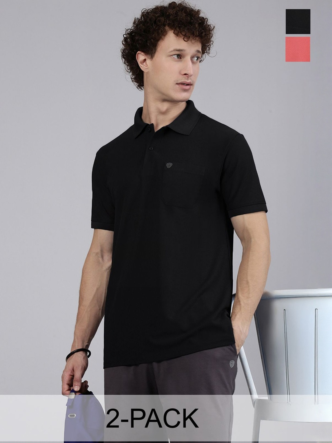 Lux Cozi Men Pack Of 2 Polo Collar Short Sleeves Lounge T-Shirts