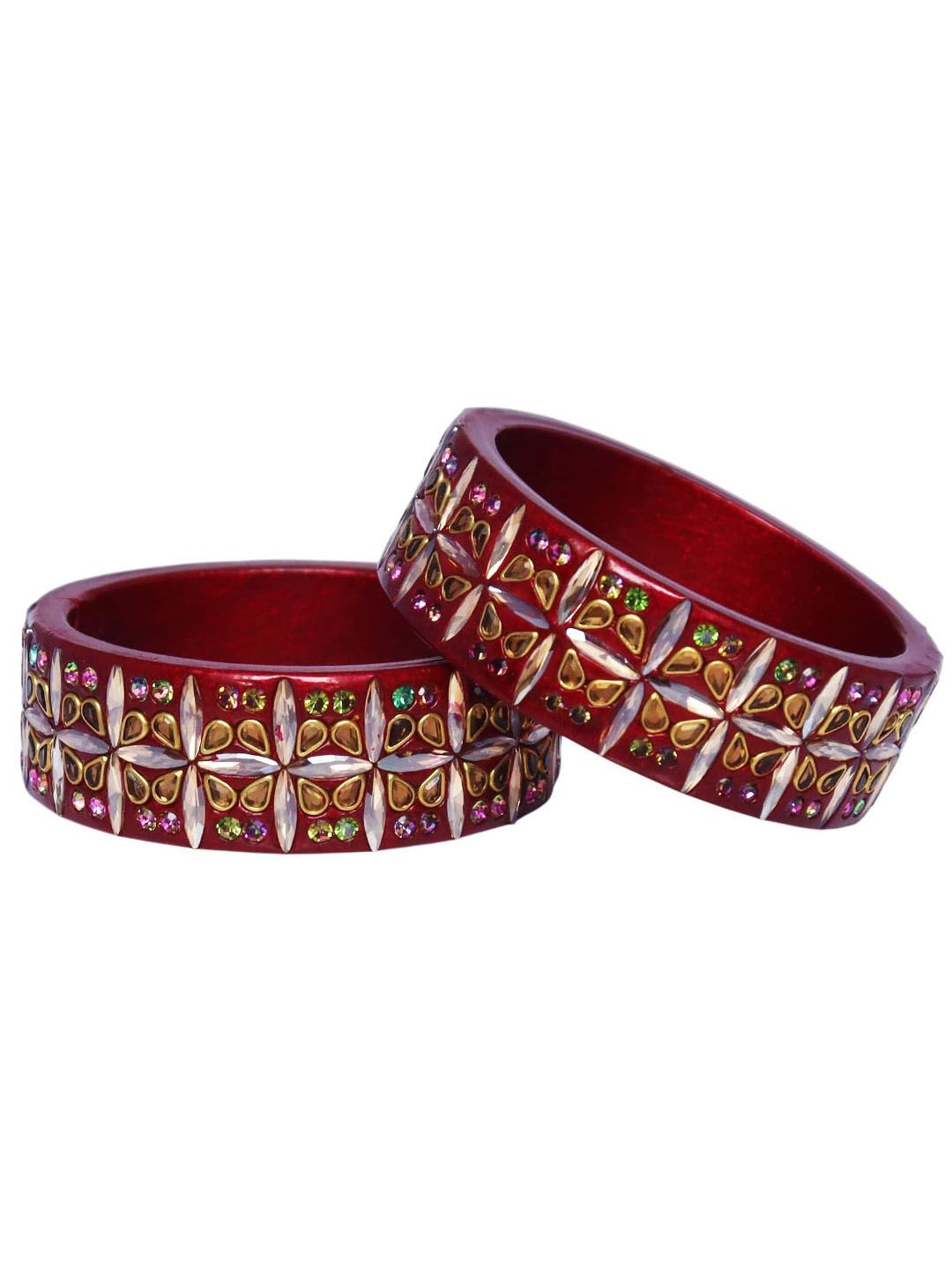 TAJ BRIDAL STORE Set of 2 Latest Artificial Stones Design Exclusive Lac Kada Bangles