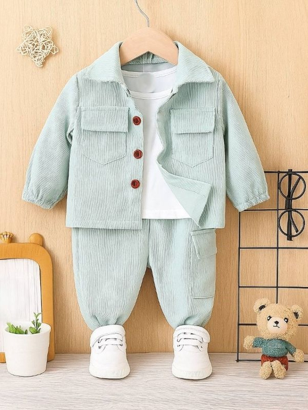 FASTDEAL Boys Shirt Collar Long Sleeves Pure Woolen Clothing Set