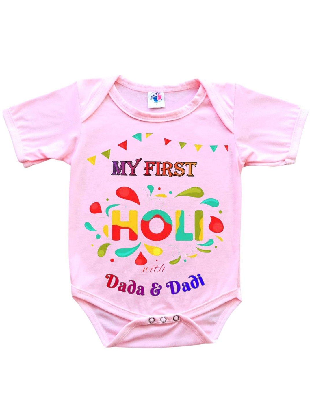 Cute Pals Infants My 1st Holi with Dada and Dadi Printed Cotton Bodysuit