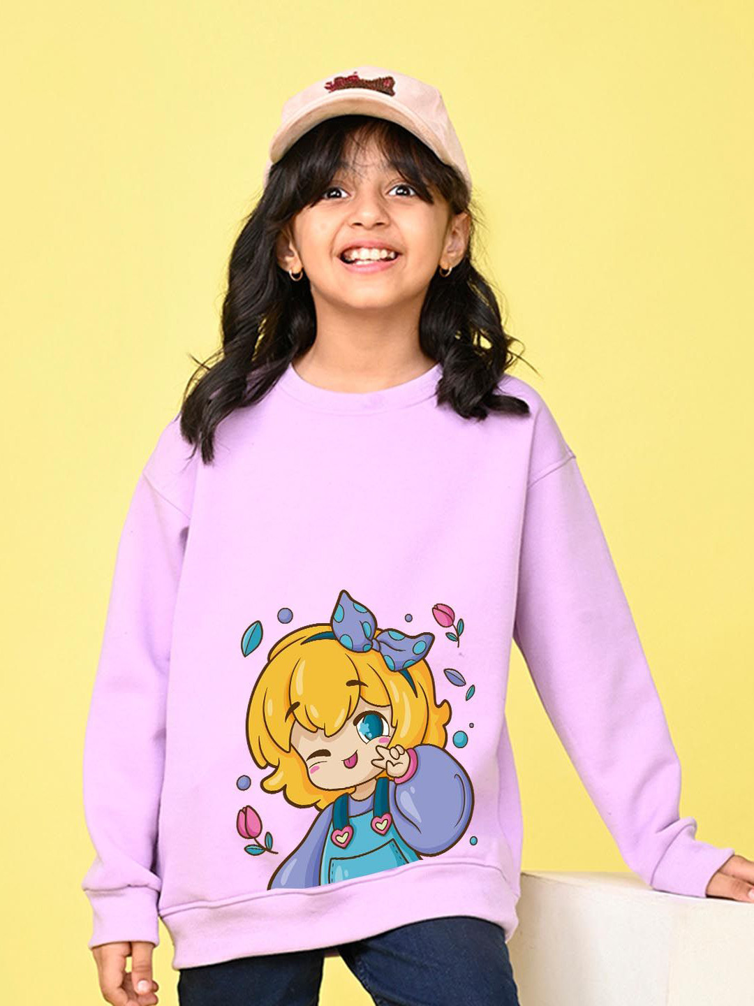 NUSYL Girls Nusyl Lilac Printed Pullover Sweatshirt