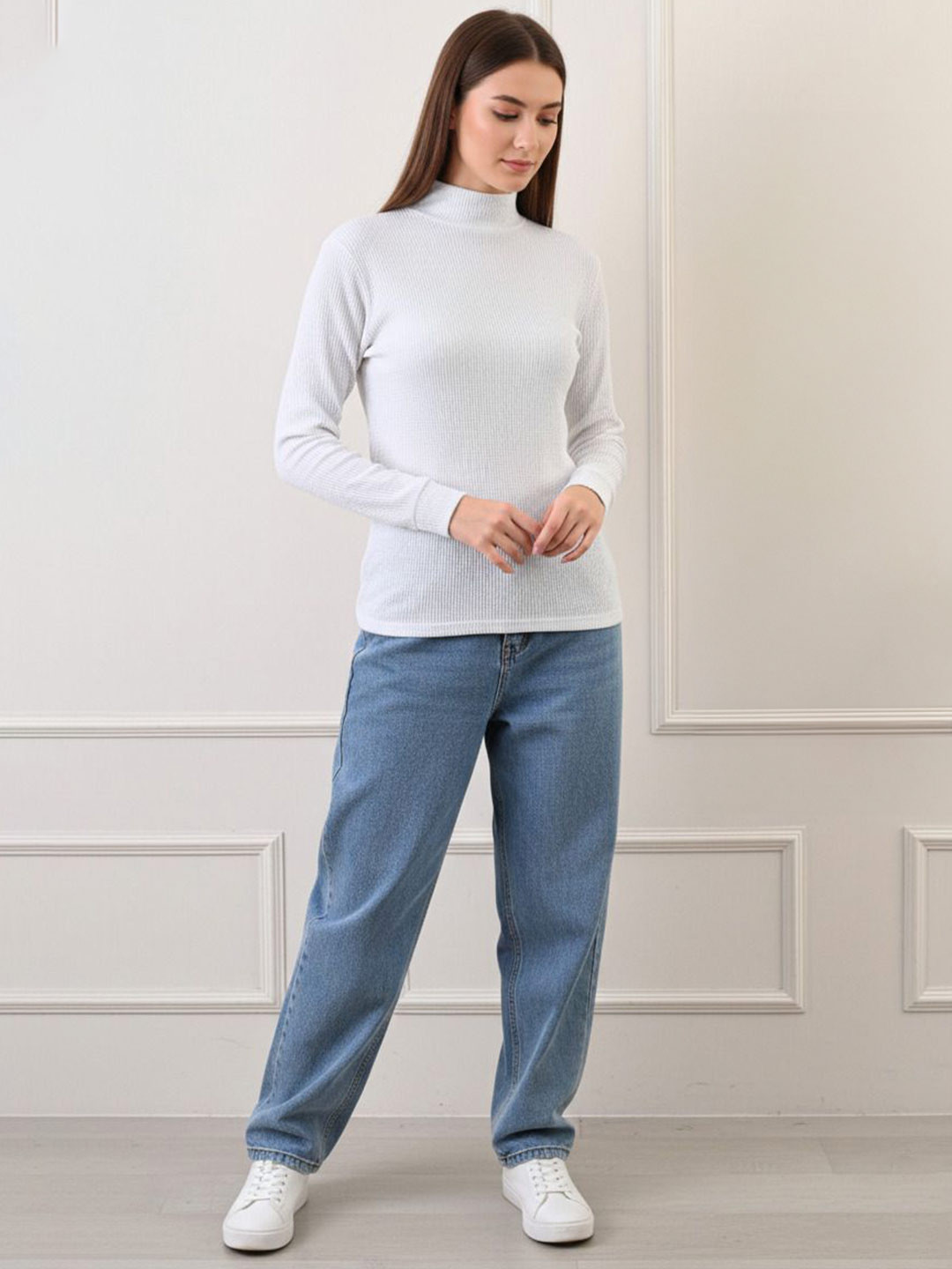 Mast & Harbour Women Ribbed High Neck Pullover Sweaters