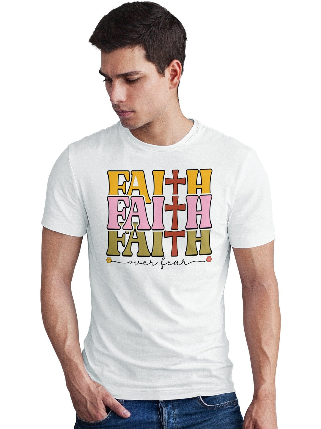 Seekbuylove Men Faith Over Fear Printed Round Neck Bio Finish Cotton T-shirt