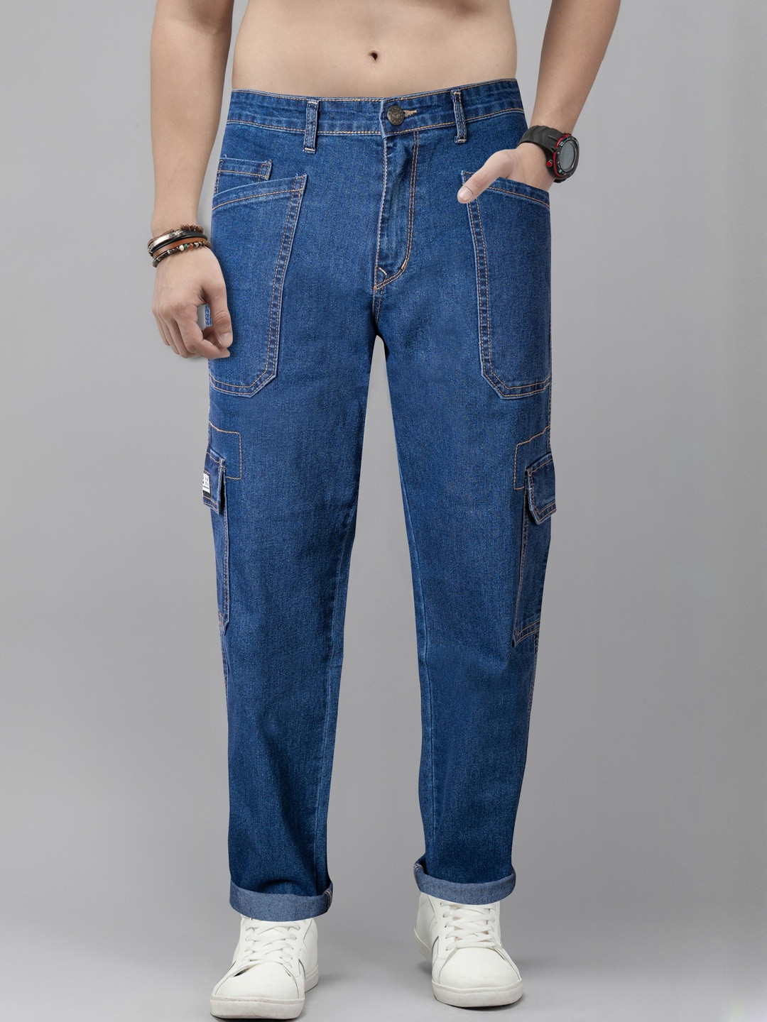 RIG BONE Men Comfort Relaxed Fit Mid-Rise Clean Look Non Stretchable Cargo Styles Jeans