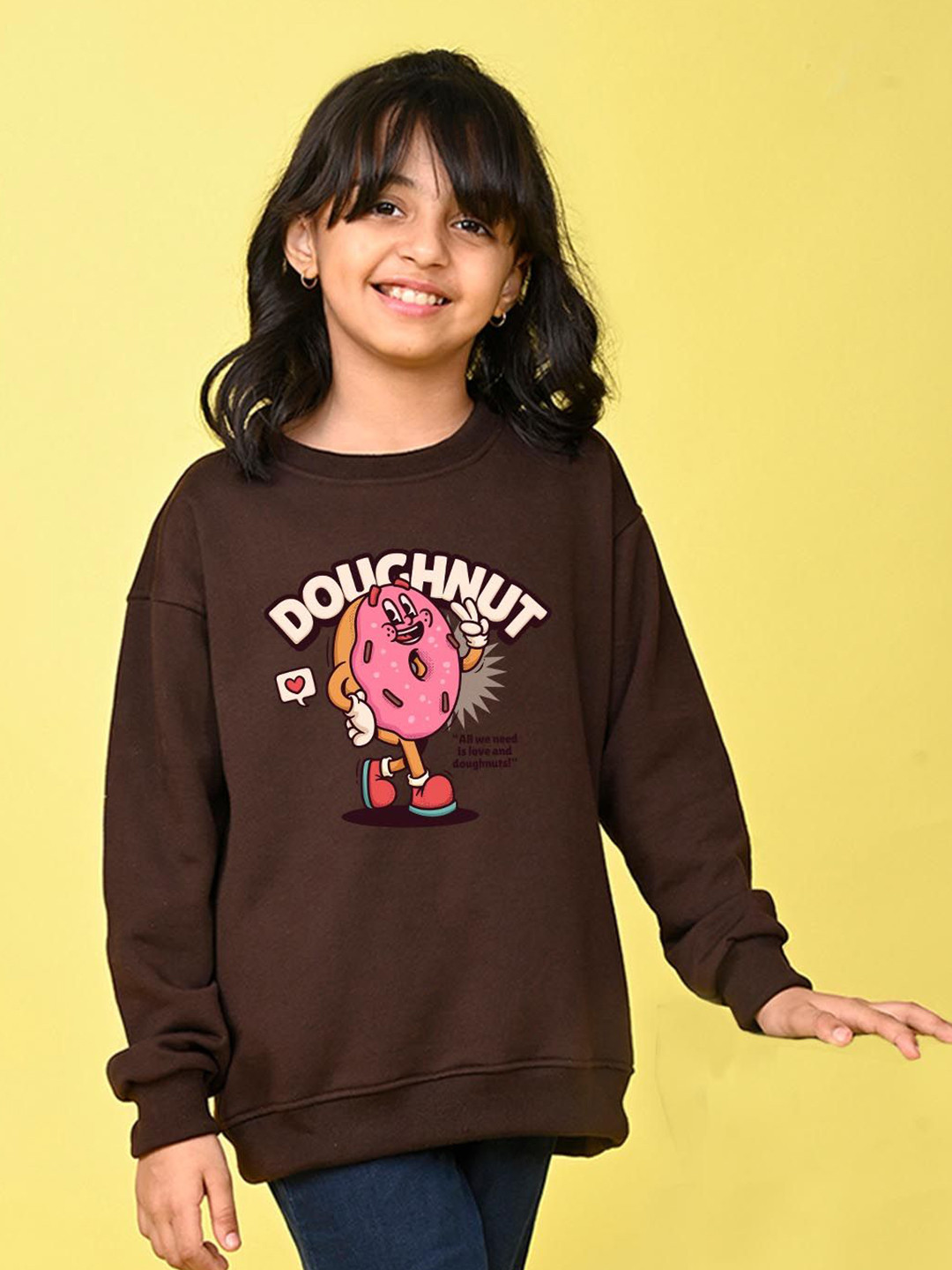 NUSYL Girls Doughnut Printed Round Neck Long Sleeves Pullover Sweatshirt