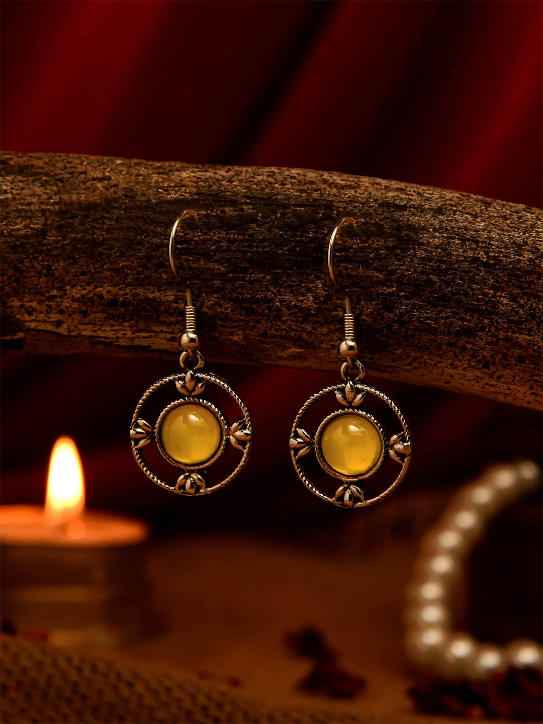 EVERSTYLISH Women Silver-Plated Circular Oxidised Drop Earrings