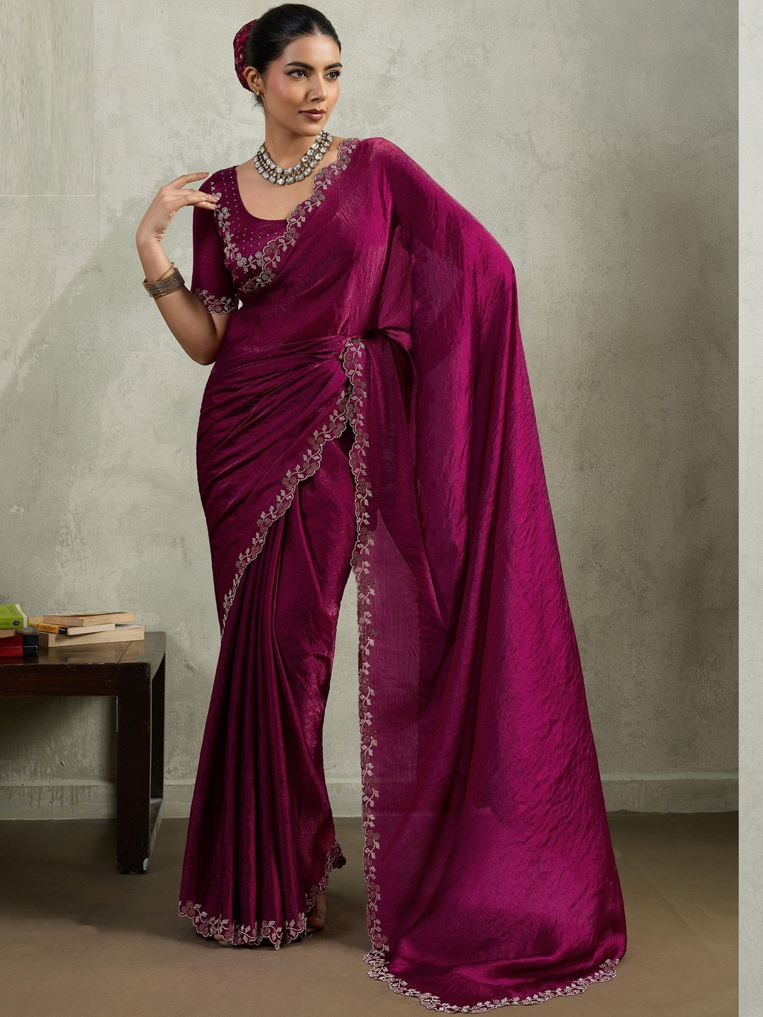 Smart Stree Embellished Embroidered Velvet Heavy Work Saree