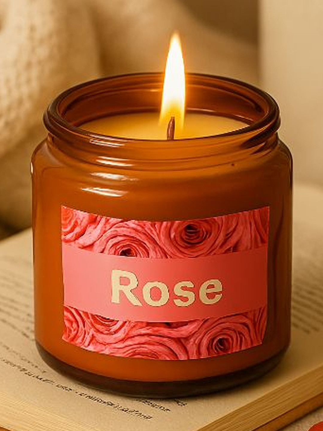 POOKIEMOON White Amber Jar Candle Rose Fragrence 200g