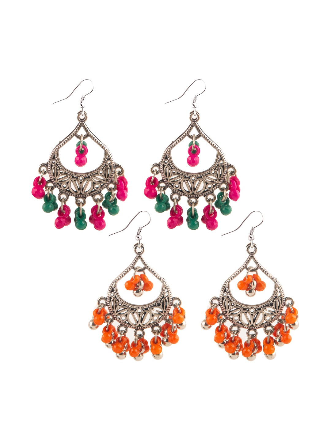 Creative Frogs Women Frogs Geometric Silver-Plated Oxidized Drop Earrings