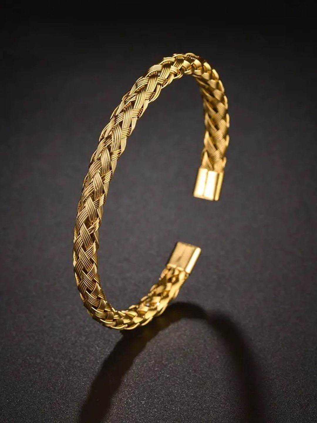 FIMBUL Unisex Antique Gold-Plated Textured Open Cuff Bracelet