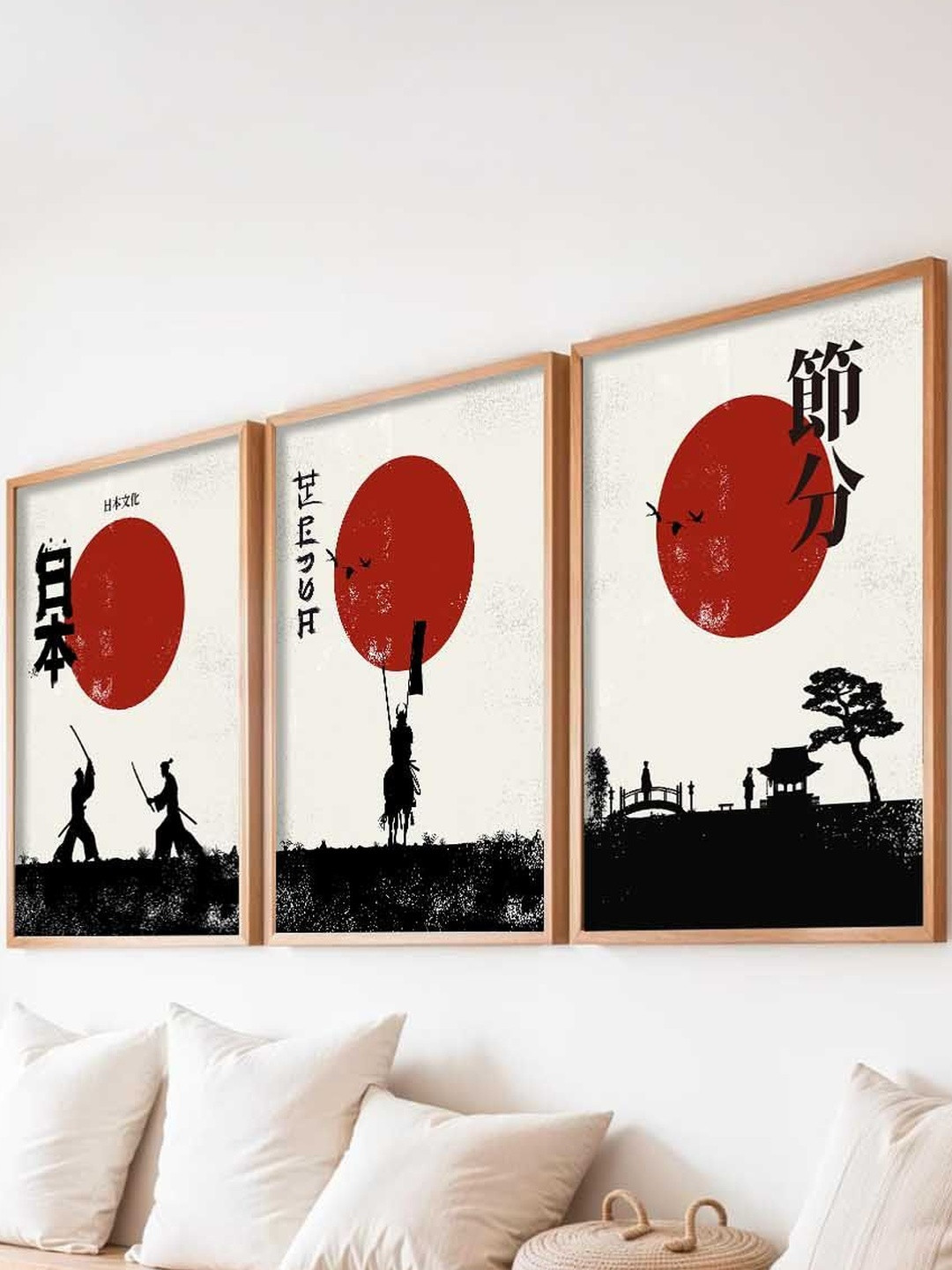 Kotart White 3 Pieces Japanese Printed Wooden Wall Arts