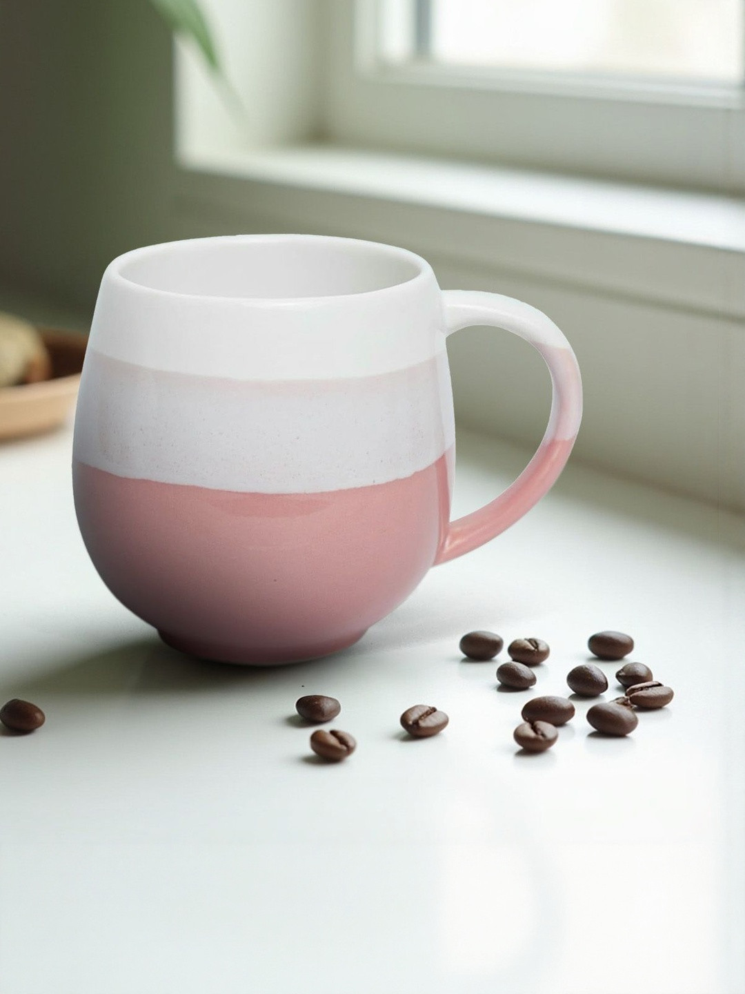 U & U Unique Utilities Pink & White Large Ceramic Glossy Coffee Mugs- 450 ml