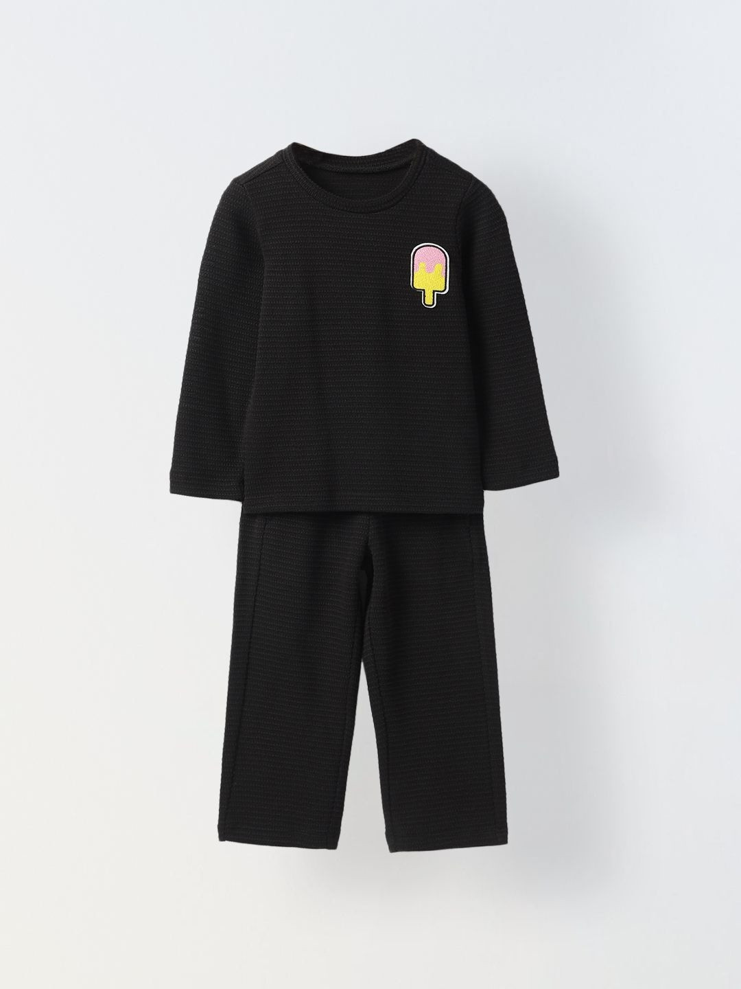 SPUNKIES Boys Striped Waffle Knit Popsicle Patch T-shirt With Trousers