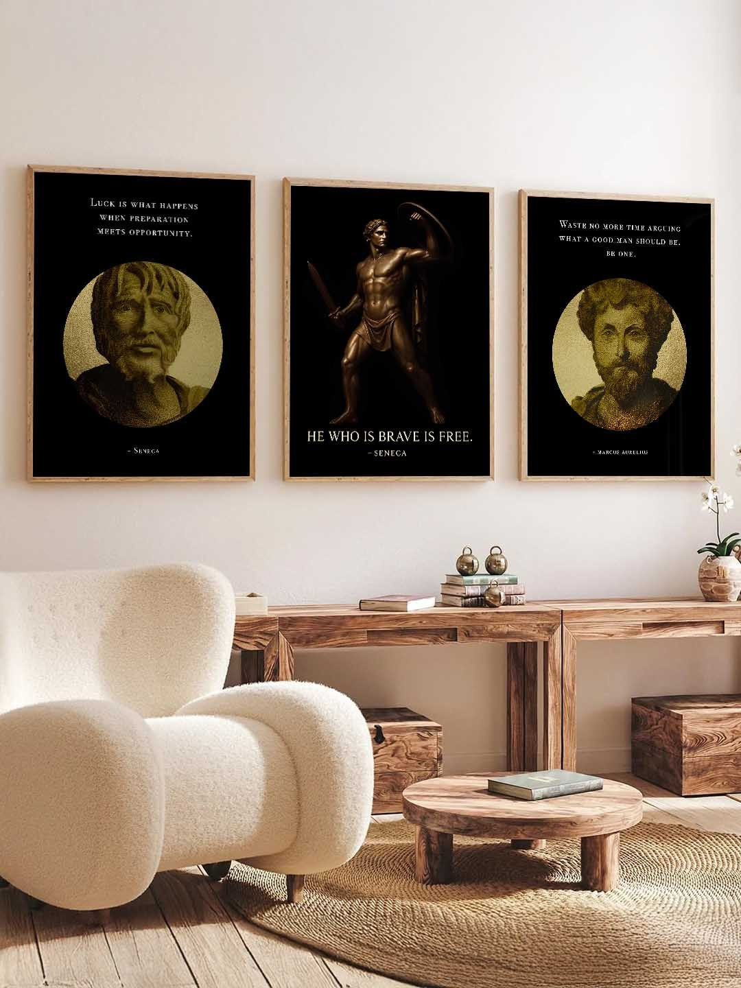 Kotart Black & Brown 3 Pieces Philosophy Printed Wooden Wall Arts