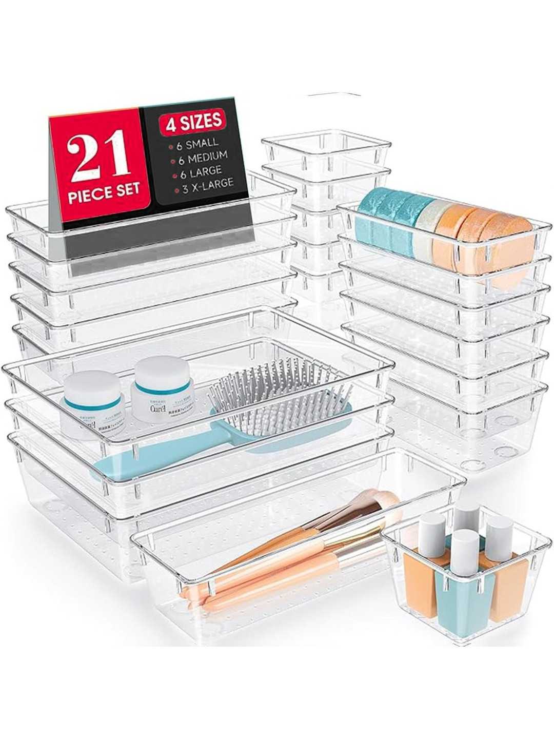 HOMIXO Transparent 21 Pieces Super Strong Multi-Utility Organisers