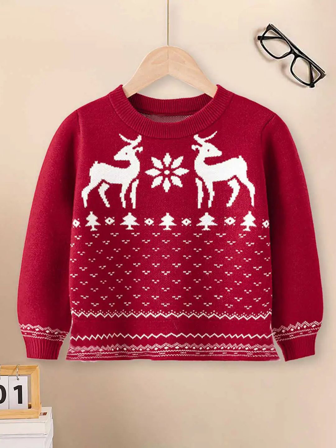 YK Girls Cute Christmas Reindeer Round Neck Pullover Sweaters