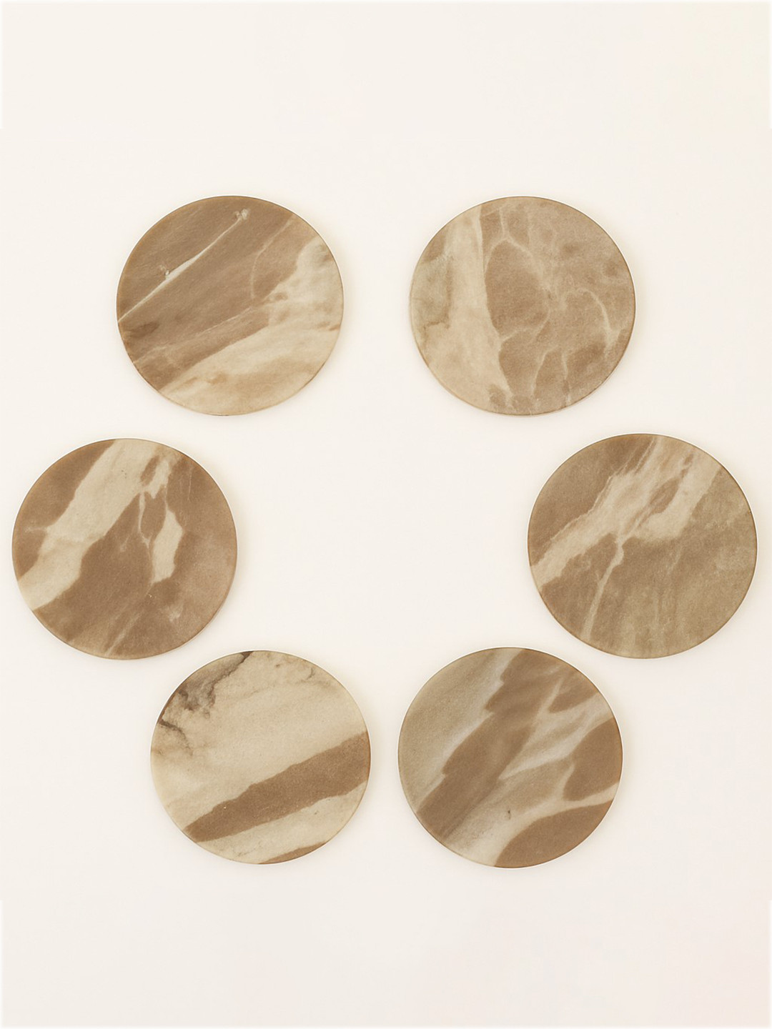 Little Extra Set Of 6 Grey & Brown Marble Round Coasters